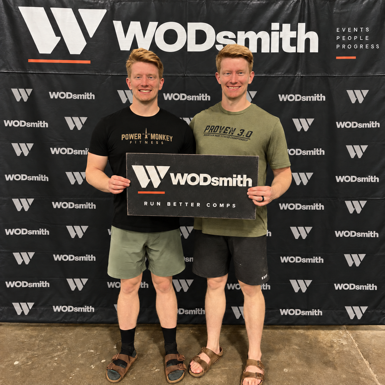 Zac Jones on the left and Ian Jones on the right holding a WODsmith sign
